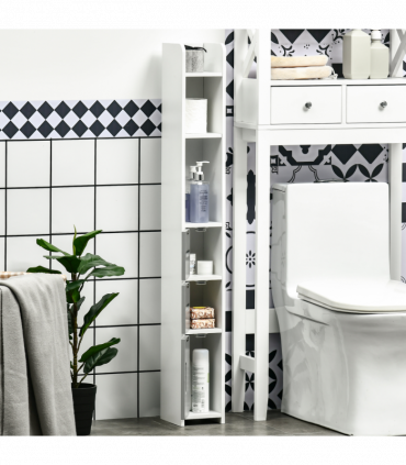 kleankin Freestanding Tall Bathroom Cabinet W/ Open Shelves 3 Cupboards, Grey