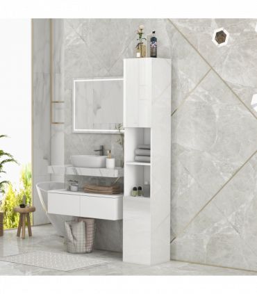 kleankin High Gloss Bathroom Floor Cabinet Storage Cupboard with Doors