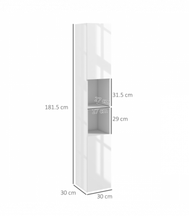 kleankin High Gloss Bathroom Floor Cabinet Storage Cupboard with Doors