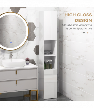 kleankin High Gloss Bathroom Floor Cabinet Storage Cupboard with Doors