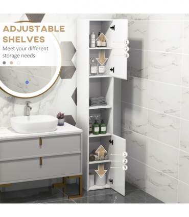 kleankin High Gloss Bathroom Floor Cabinet Storage Cupboard with Doors