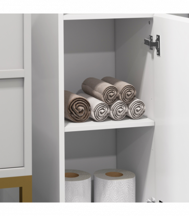 kleankin High Gloss Bathroom Floor Cabinet Storage Cupboard with Doors