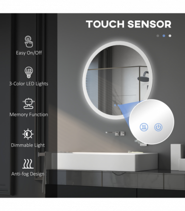 kleankin Illuminated Bathroom Mirror with LED Lights, 3 Colours, Defogging Film