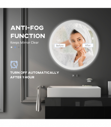 kleankin Illuminated Bathroom Mirror with LED Lights, 3 Colours, Defogging Film