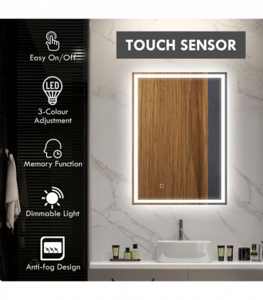 kleankin Illuminated Bathroom Mirror with LED Lights, 3 Colours, Defogging Film