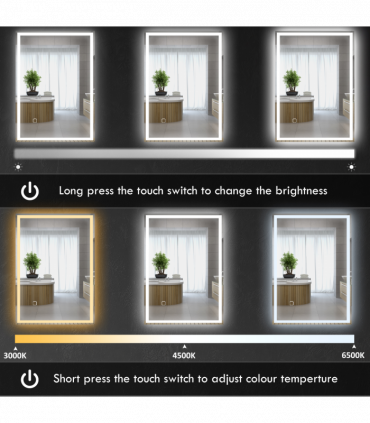 kleankin Illuminated Bathroom Mirror with LED Lights, 3 Colours, Defogging Film