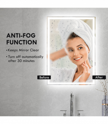 kleankin Illuminated Bathroom Mirror with LED Lights, 3 Colours, Defogging Film