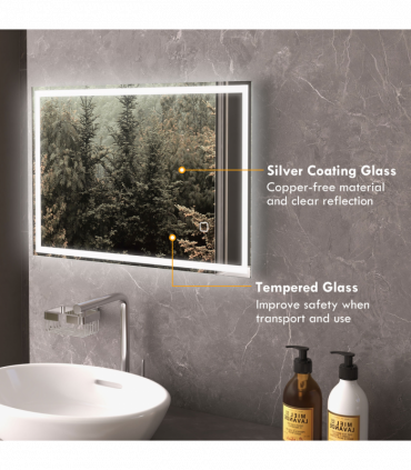 kleankin Illuminated Bathroom Mirror with LED Lights, 3 Colours, Defogging Film