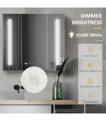 kleankin LED Illuminated Mirror Cabinet  Lights, Touch Switch, for Bathroom