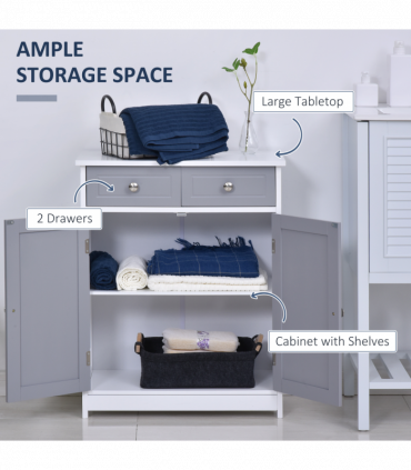 kleankin MDF 2-Drawer Bathroom Cabinet Bathroom Freestanding Cabinet Grey