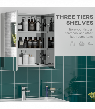 kleankin Medicine Cabinet with Mirror, Wall-Mounted Bathroom Mirror Cabinet