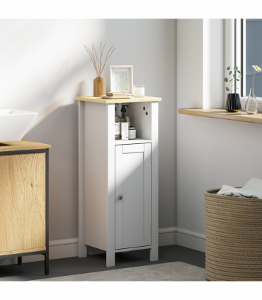 kleankin Narrow Bathroom Storage Cabinet with Open Shelf, White