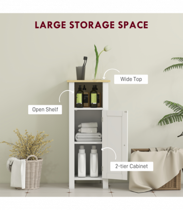 kleankin Narrow Bathroom Storage Cabinet with Open Shelf, White