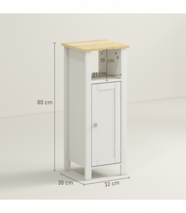 kleankin Narrow Bathroom Storage Cabinet with Open Shelf, White