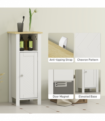 kleankin Narrow Bathroom Storage Cabinet with Open Shelf, White