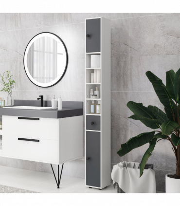 kleankin Slim Bathroom Cabinet, Toilet Roll Storage w/ Open Shelves, Grey