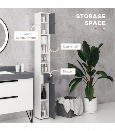 kleankin Slim Bathroom Cabinet, Toilet Roll Storage w/ Open Shelves, Grey