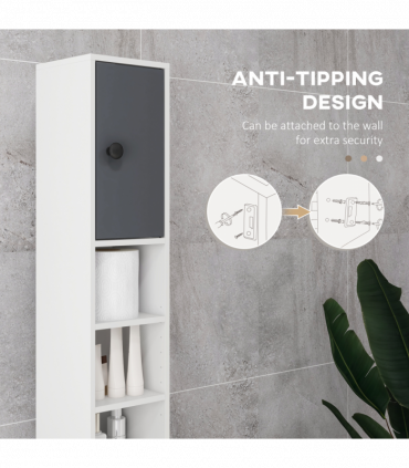 kleankin Slim Bathroom Cabinet, Toilet Roll Storage w/ Open Shelves, Grey