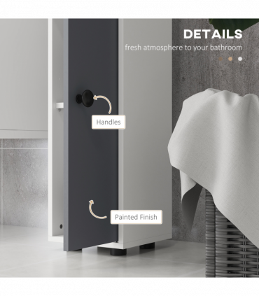 kleankin Slim Bathroom Cabinet, Toilet Roll Storage w/ Open Shelves, Grey