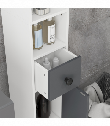 kleankin Slim Bathroom Cabinet, Toilet Roll Storage w/ Open Shelves, Grey