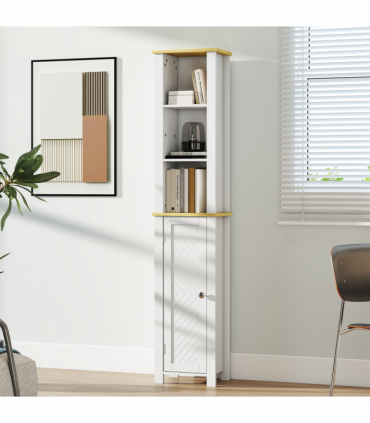 kleankin Slim Bathroom Storage Unit with Open Compartment, White