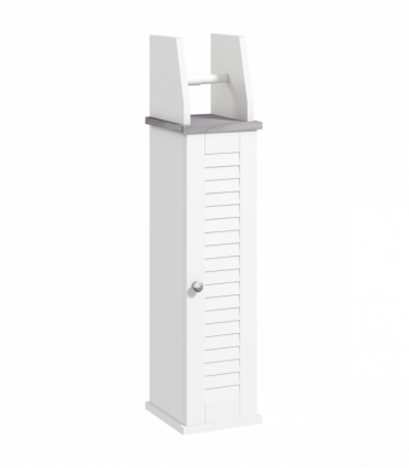 kleankin Slim Toilet Roll Storage Unit with Cupboard and Adjustable Shelf, White