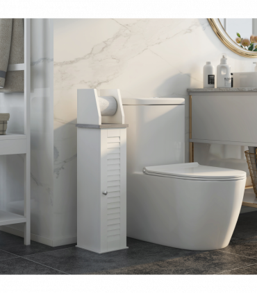 kleankin Slim Toilet Roll Storage Unit with Cupboard and Adjustable Shelf, White