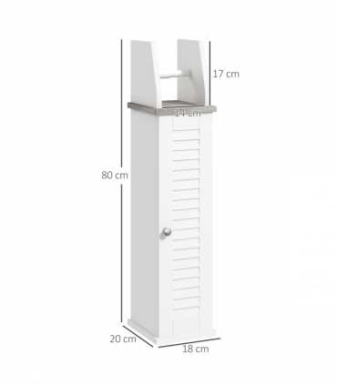 kleankin Slim Toilet Roll Storage Unit with Cupboard and Adjustable Shelf, White