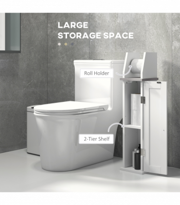 kleankin Slim Toilet Roll Storage Unit with Cupboard and Adjustable Shelf, White