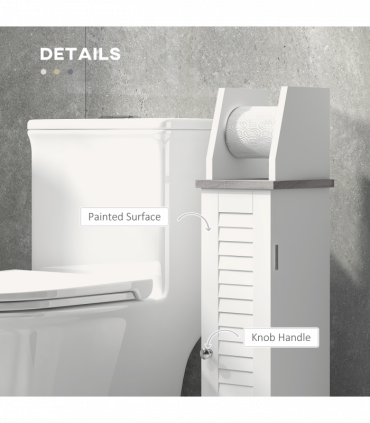 kleankin Slim Toilet Roll Storage Unit with Cupboard and Adjustable Shelf, White