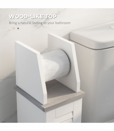 kleankin Slim Toilet Roll Storage Unit with Cupboard and Adjustable Shelf, White