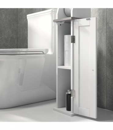 kleankin Slim Toilet Roll Storage Unit with Cupboard and Adjustable Shelf, White