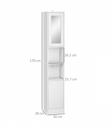 kleankin Tall Bathroom Storage Cabinet Narrow Freestanding Cabinet with Mirror