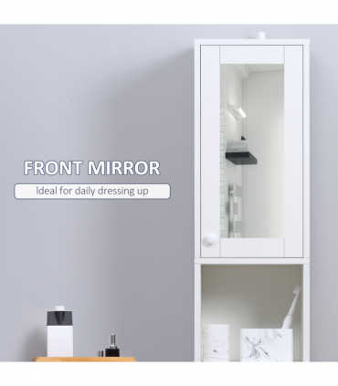 kleankin Tall Bathroom Storage Cabinet Narrow Freestanding Cabinet with Mirror