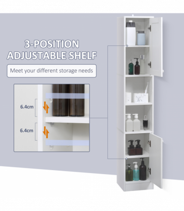 kleankin Tall Bathroom Storage Cabinet Narrow Freestanding Cabinet with Mirror