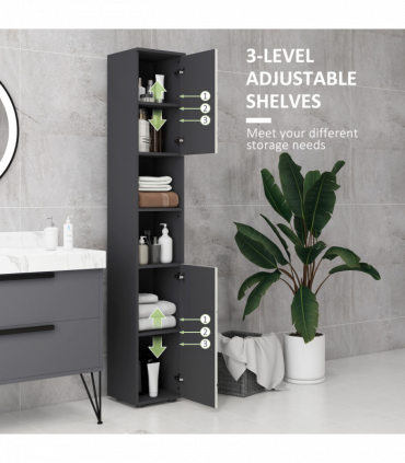 kleankin Tall Bathroom Storage Cabinet, Slim Bathroom Cabinet with Soft Close