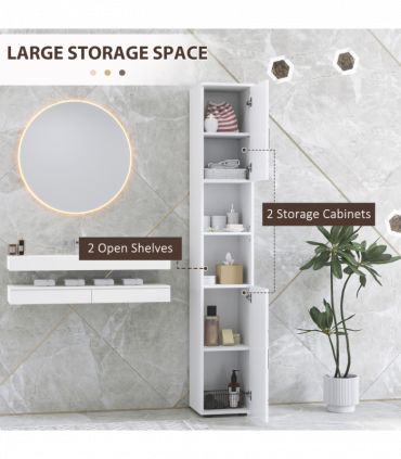 kleankin Tall Bathroom Storage Cabinet, Slim Bathroom Cabinet with Soft Close