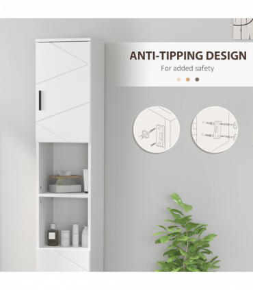 kleankin Tall Bathroom Storage Cabinet, Slim Bathroom Cabinet with Soft Close