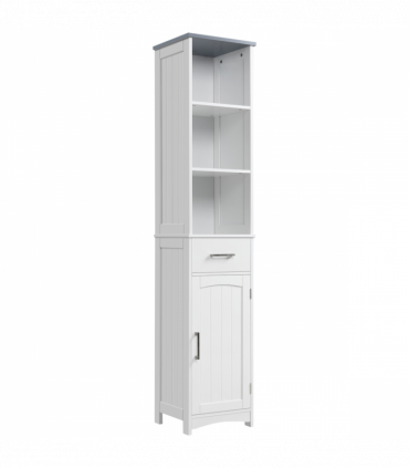 kleankin Tall Bathroom Storage Cabinet, Slim Freestanding Linen Tower, White