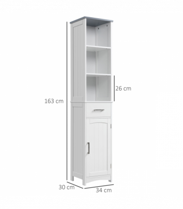 kleankin Tall Bathroom Storage Cabinet, Slim Freestanding Linen Tower, White