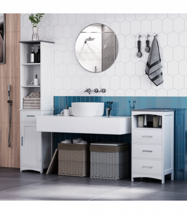 kleankin Tall Bathroom Storage Cabinet, Slim Freestanding Linen Tower, White