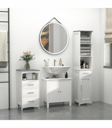 kleankin Tall Bathroom Storage Cabinet, Slim Freestanding Linen Tower, White