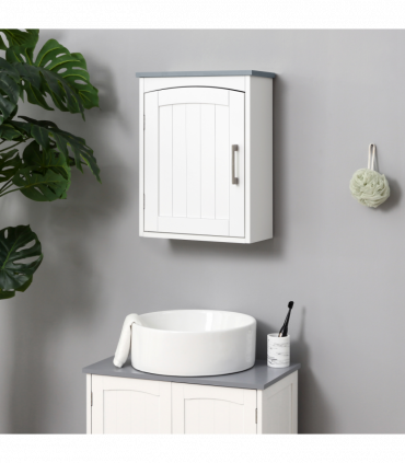 kleankin Wall Mounted Bathroom Cabinet with Adjustable Shelf, Light Grey