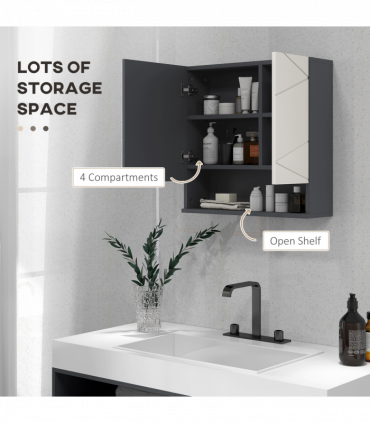 kleankin Wall Mounted Bathroom Storage Cupboard W/ Mirror and Shelf, Light Grey