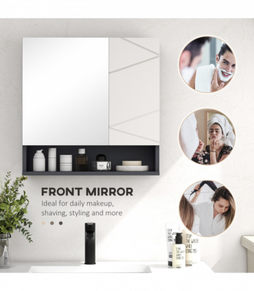 kleankin Wall Mounted Bathroom Storage Cupboard W/ Mirror and Shelf, Light Grey