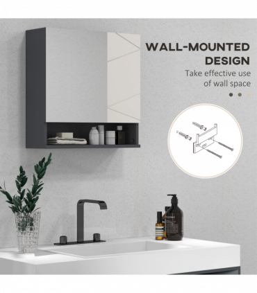kleankin Wall Mounted Bathroom Storage Cupboard W/ Mirror and Shelf, Light Grey