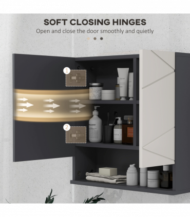 kleankin Wall Mounted Bathroom Storage Cupboard W/ Mirror and Shelf, Light Grey