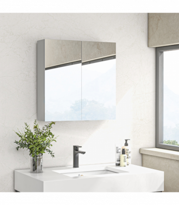 kleankin Wall Mounted Bathroom Storage Cupboard W/ Mirror and Shelf, White