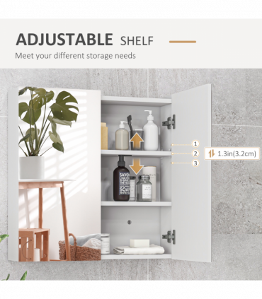 kleankin Wall Mounted Bathroom Storage Cupboard W/ Mirror and Shelf, White