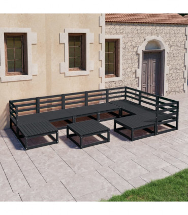 vidaXL 10 Piece Garden Lounge Set Black Solid Pinewood